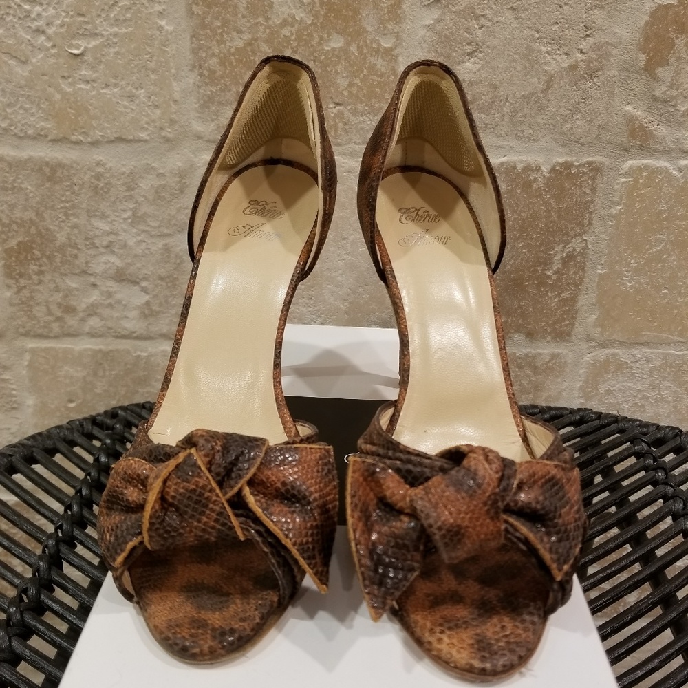 D'orsay leopard print leather bow sz 38